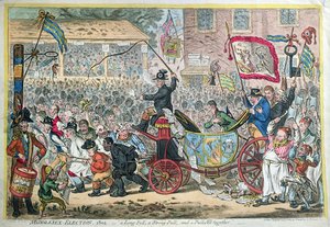 Middlesex Election, 1804, tai A Long Pull, a Strong Pull ja a Pull Alltogether, julkaissut Hannah Humphrey vuonna 1804 (käsinvärinen etsaus)